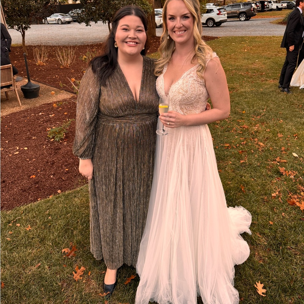 Alex Marie Metallic Pleated Maxi Gown | Size 16P | Elegant Evening Dress - Picture 9 of 9